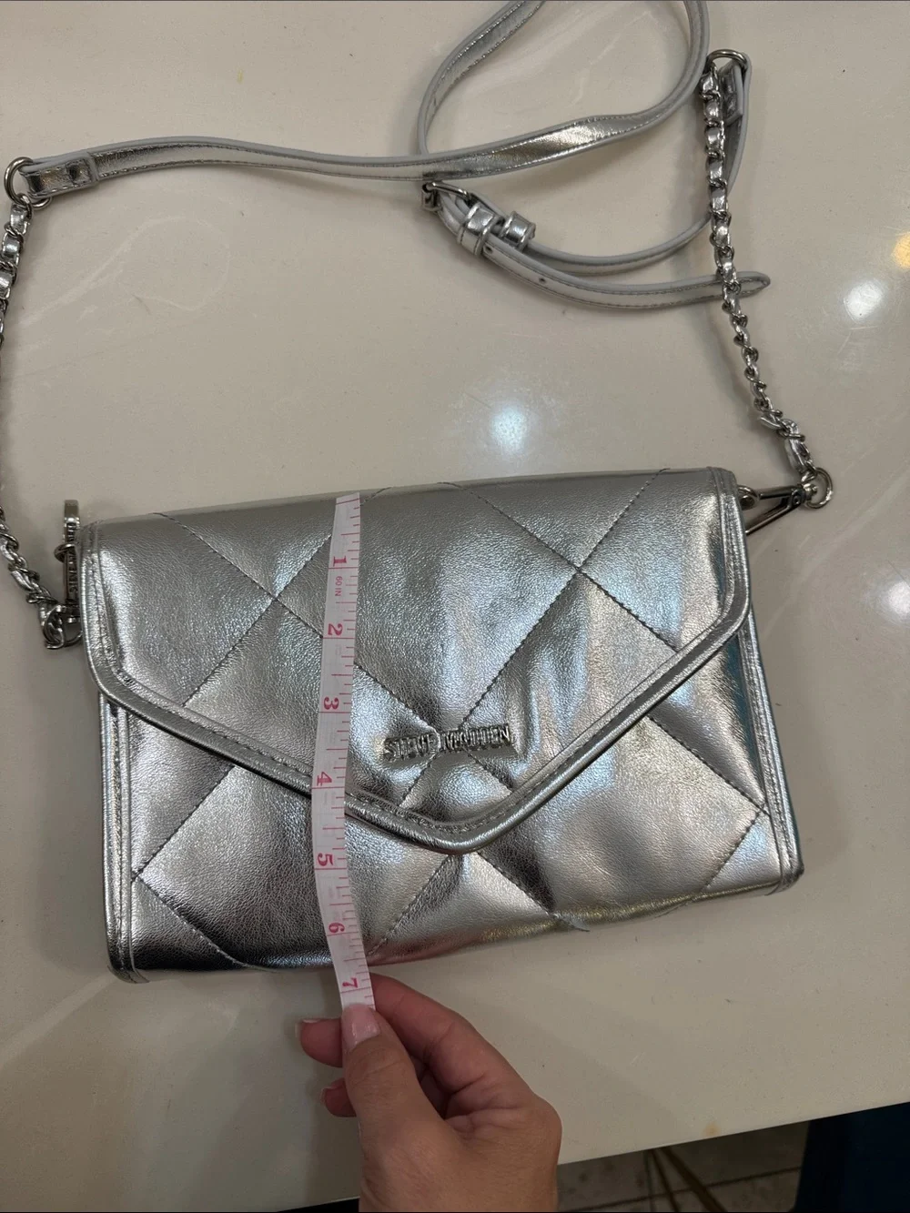 Steve Madden Metallic Silver Quilted Crossbody Bag